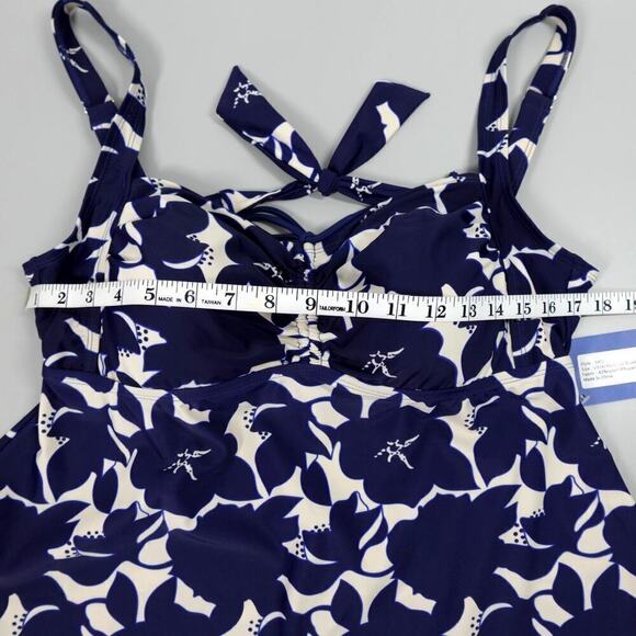 Hilor Tankini Top Womens 16 Blue Floral Ruched Side Built in Bra Cruise Flowy - Picture 8 of 16